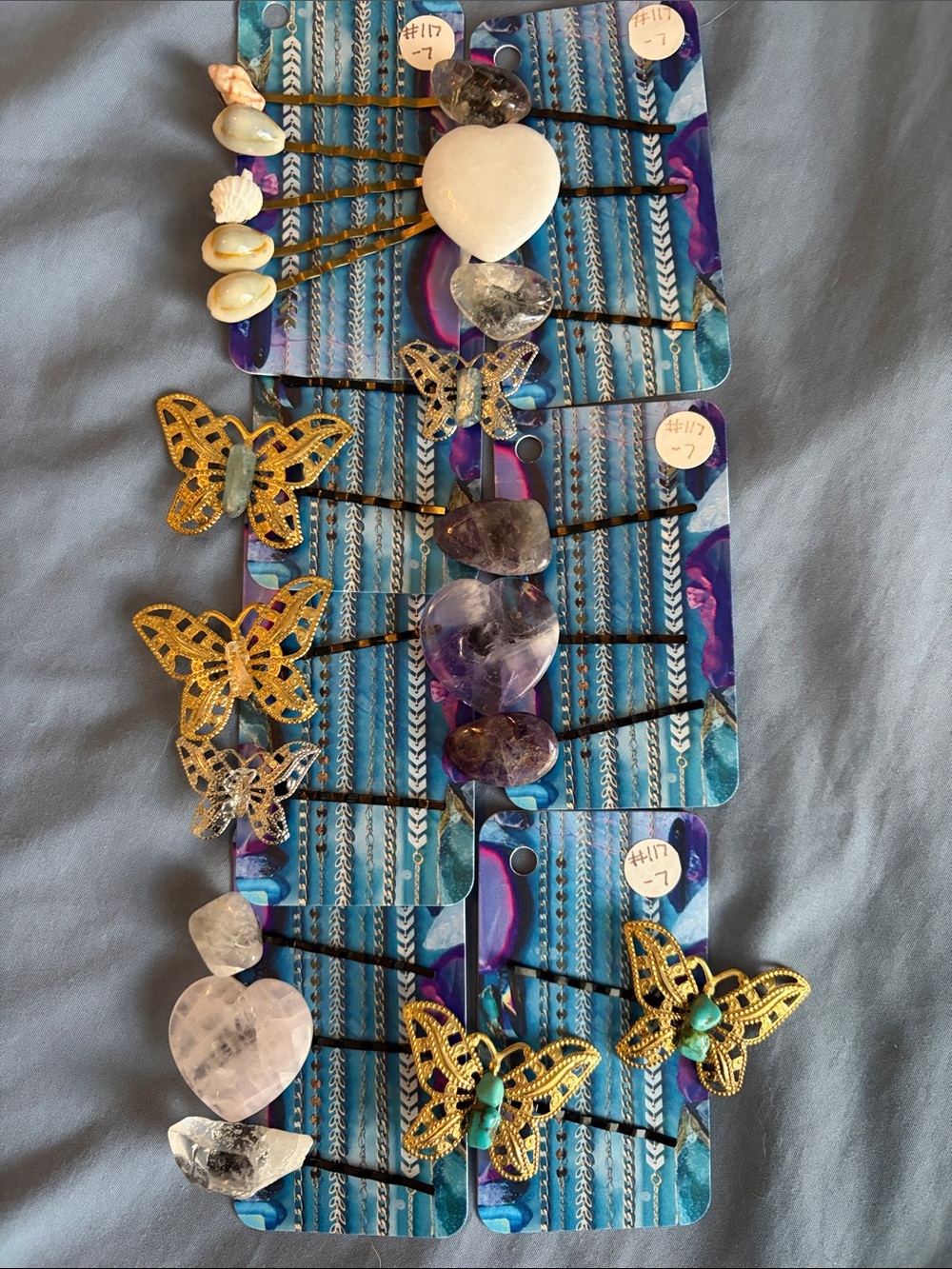 Gold Butterfly and Purple Stone Hair Pin Set - Women Jewelry